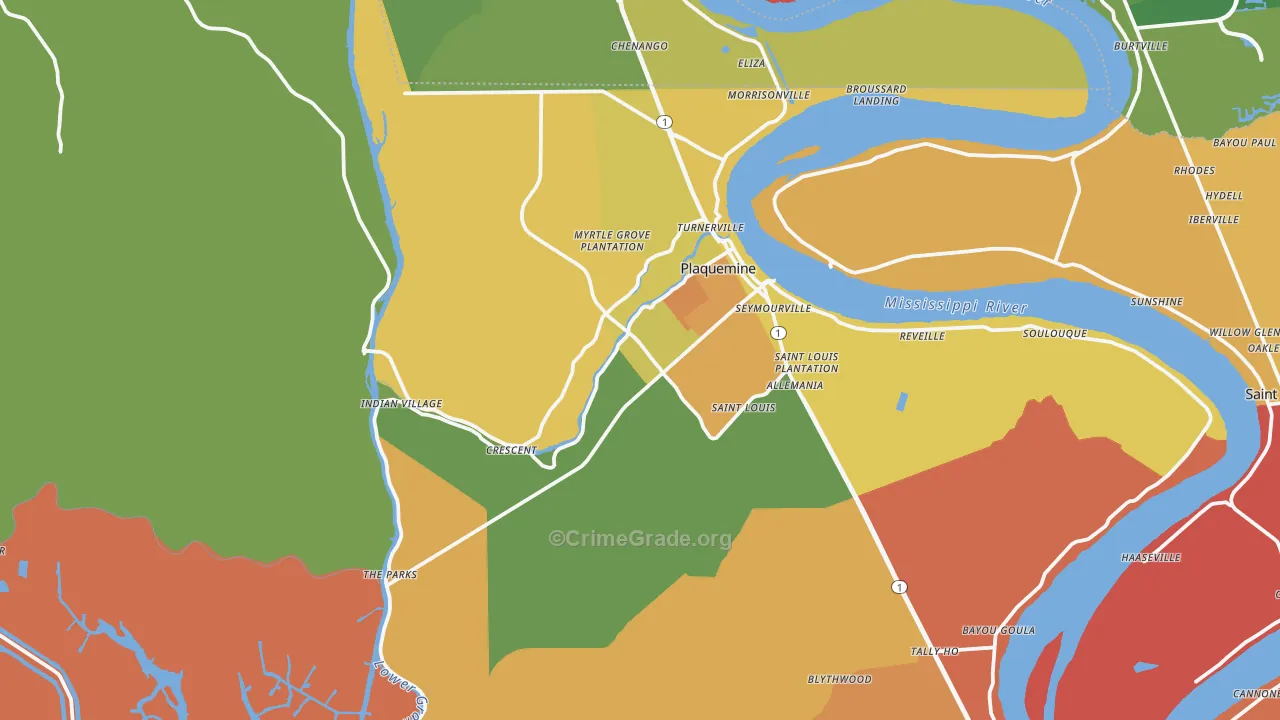 Plaquemine, LA Map of Assault Rates