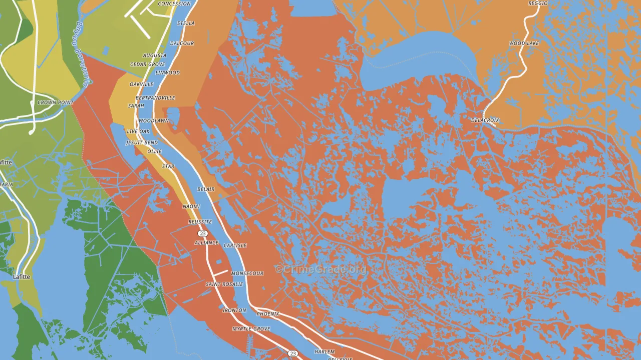 Plaquemines Parish, LA Map of Assault Rates