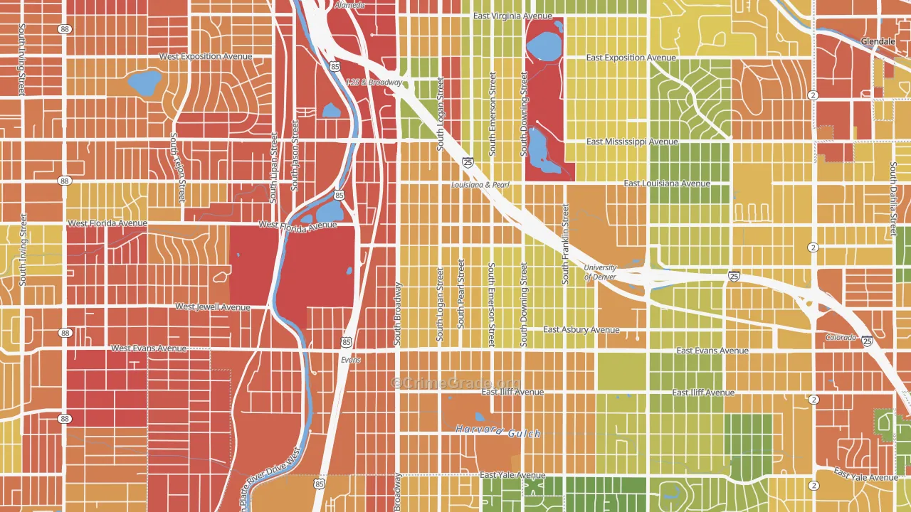 Platt Park, Denver, CO Map of Assault Rates
