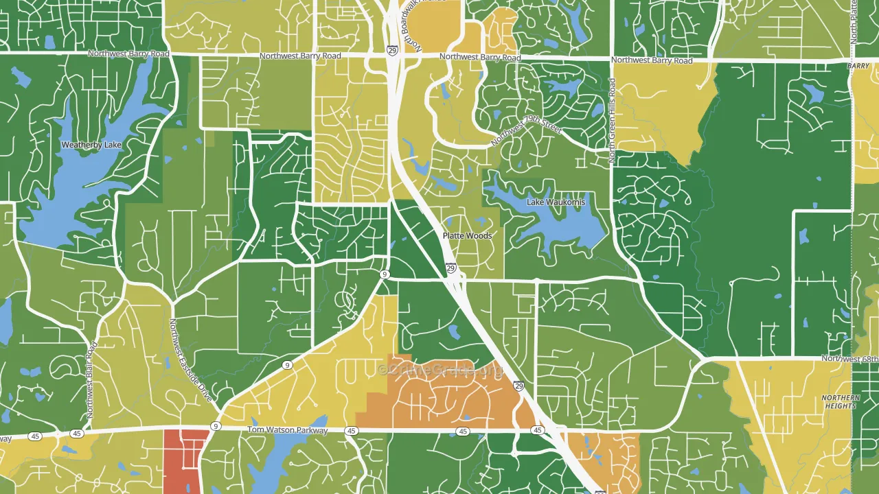 Platte Woods, MO Map of Assault Rates