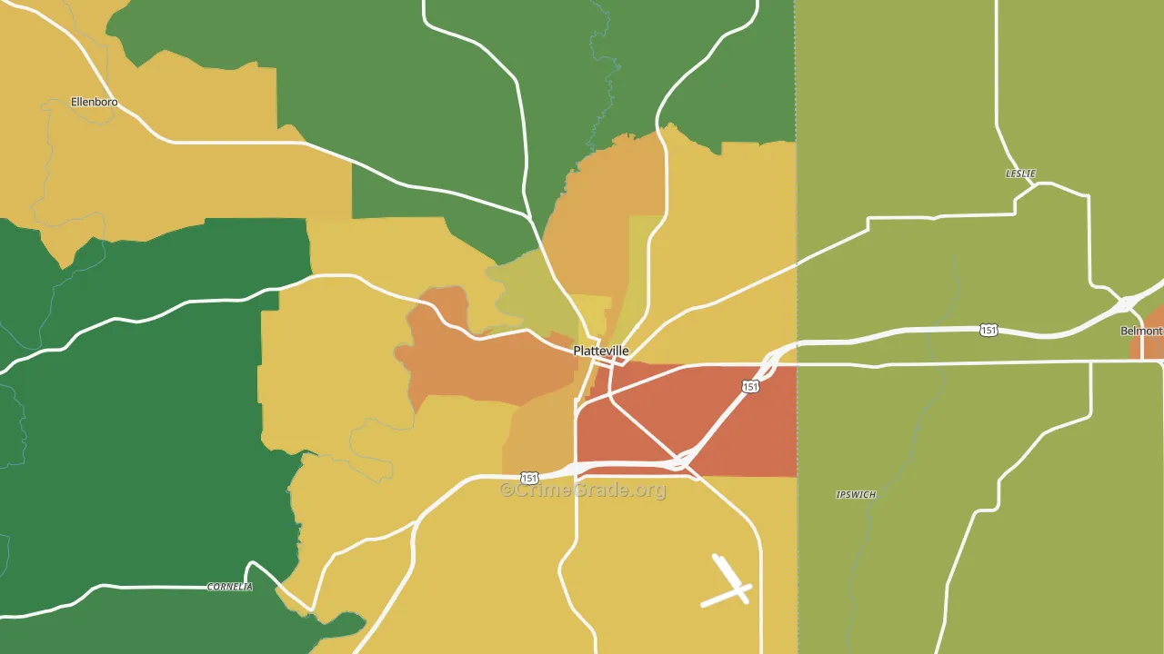 Platteville, WI Map of Assault Rates