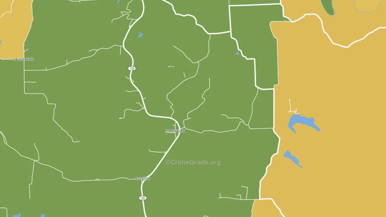Plattsburg, IN Map of Assault Rates