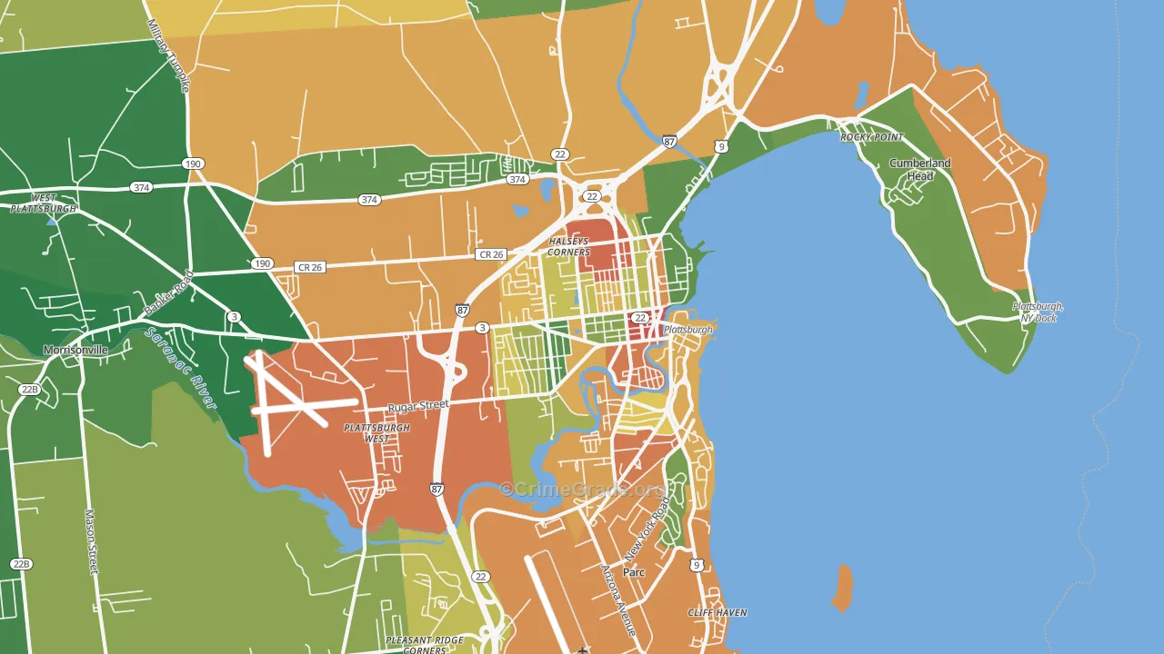 Plattsburgh, NY Map of Assault Rates