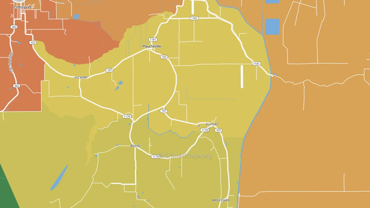 Plaucheville, LA Map of Assault Rates