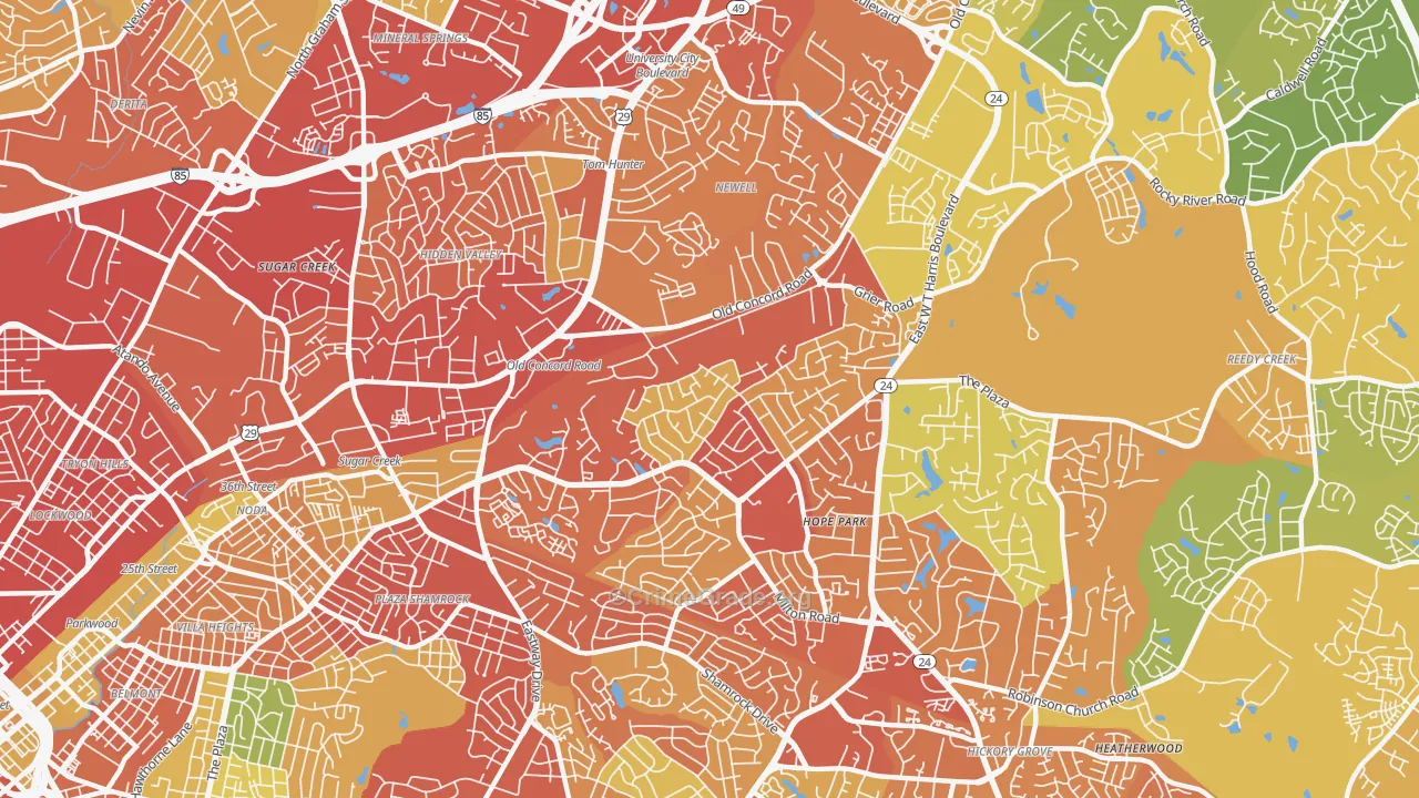 Plaza-Eastway, Charlotte, NC Map of Assault Rates