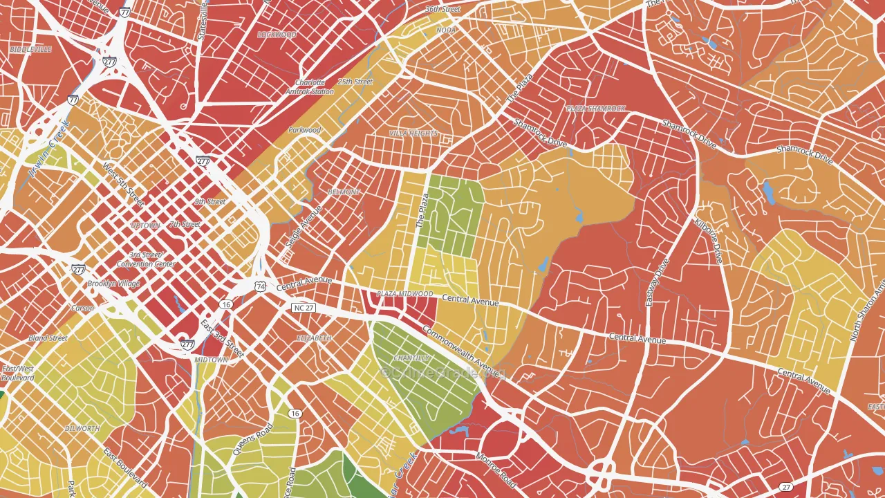 Plaza Midwood, Charlotte, NC Map of Assault Rates