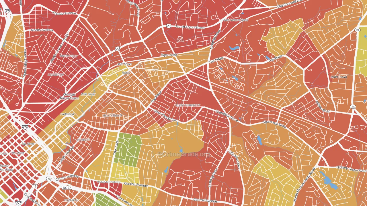 Plaza-Shamrock, Charlotte, NC Map of Assault Rates