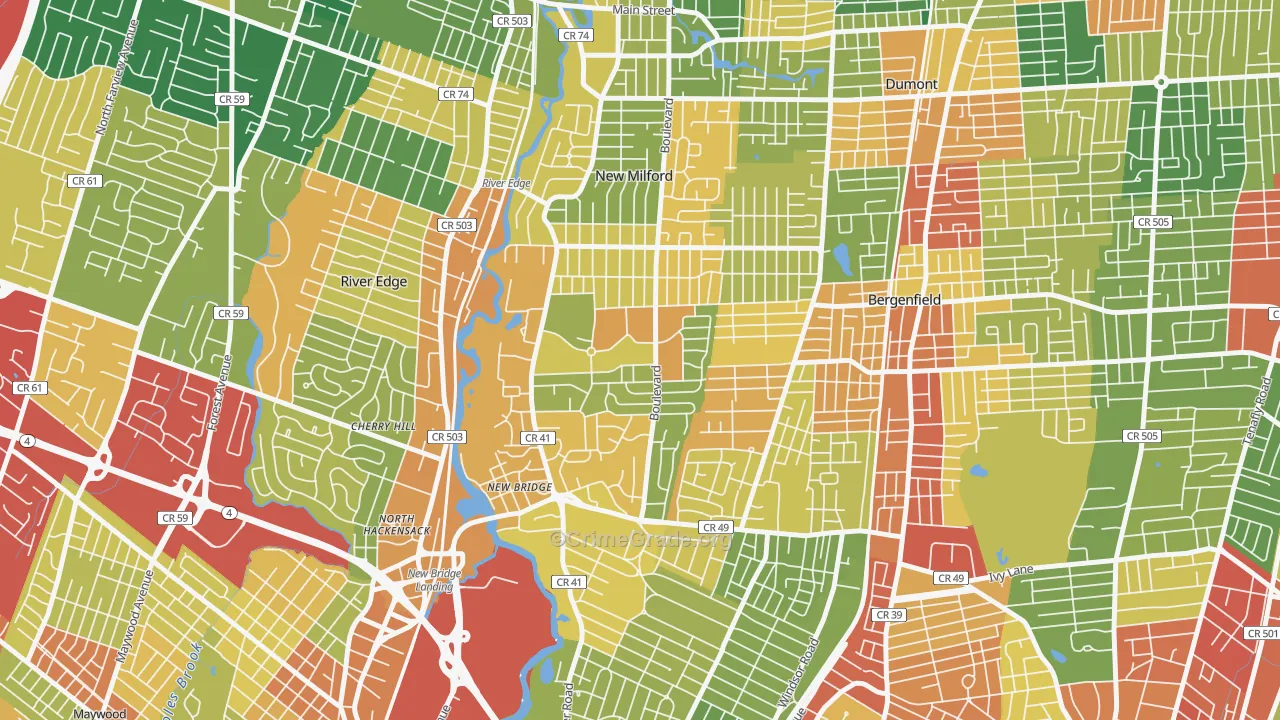 Pleasant Acres, New Milford, NJ Map of Assault Rates