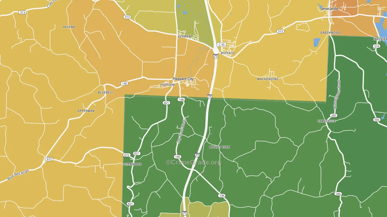 Pleasant City, OH Map of Assault Rates