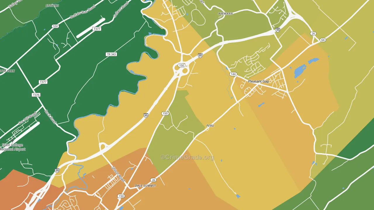 Pleasant Gap, PA Map of Assault Rates