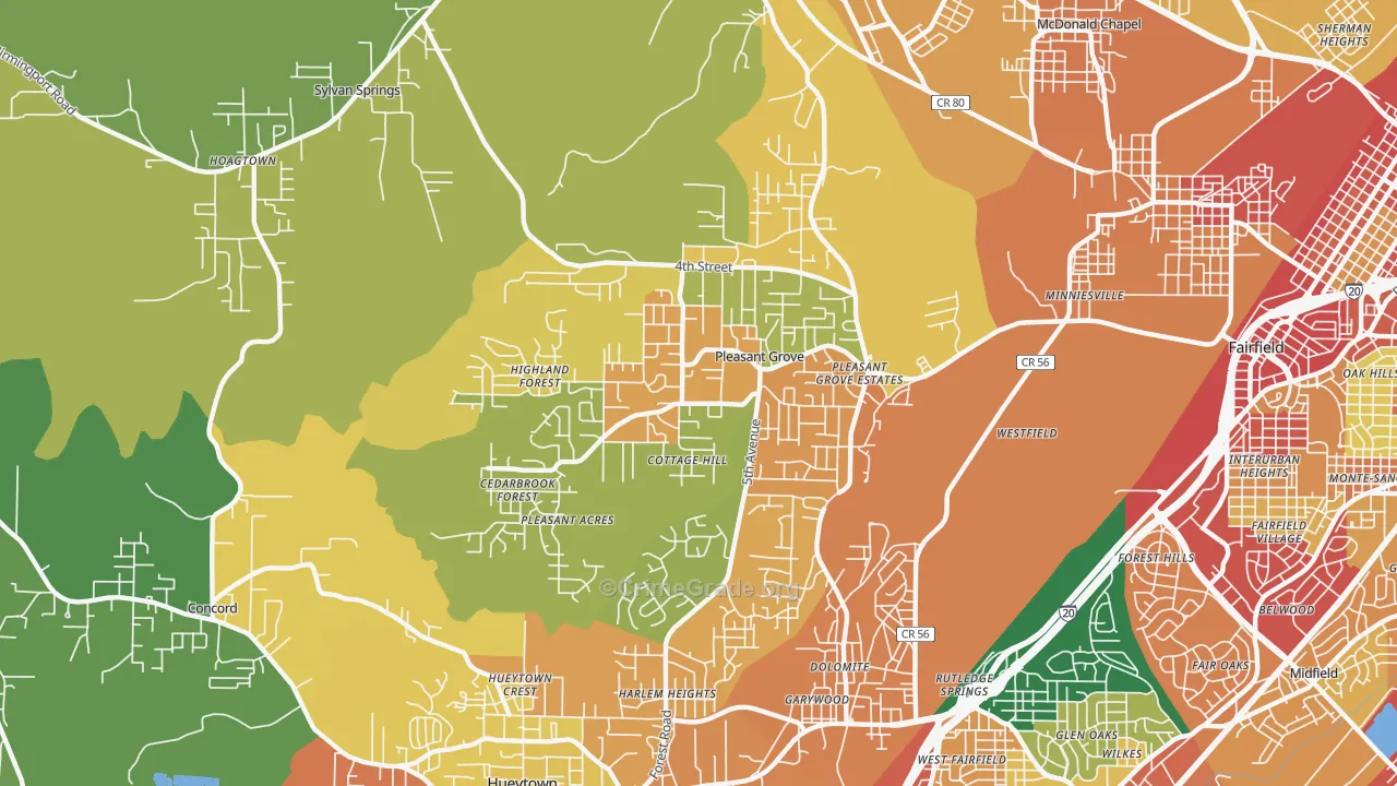 Pleasant Grove, AL Map of Assault Rates