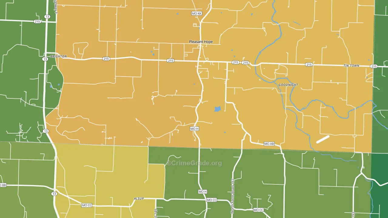 Pleasant Hope, MO Map of Assault Rates