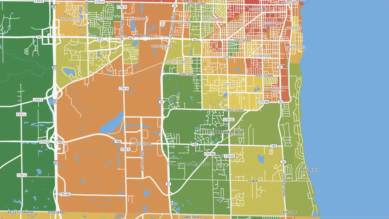 Pleasant Prairie, WI Map of Assault Rates