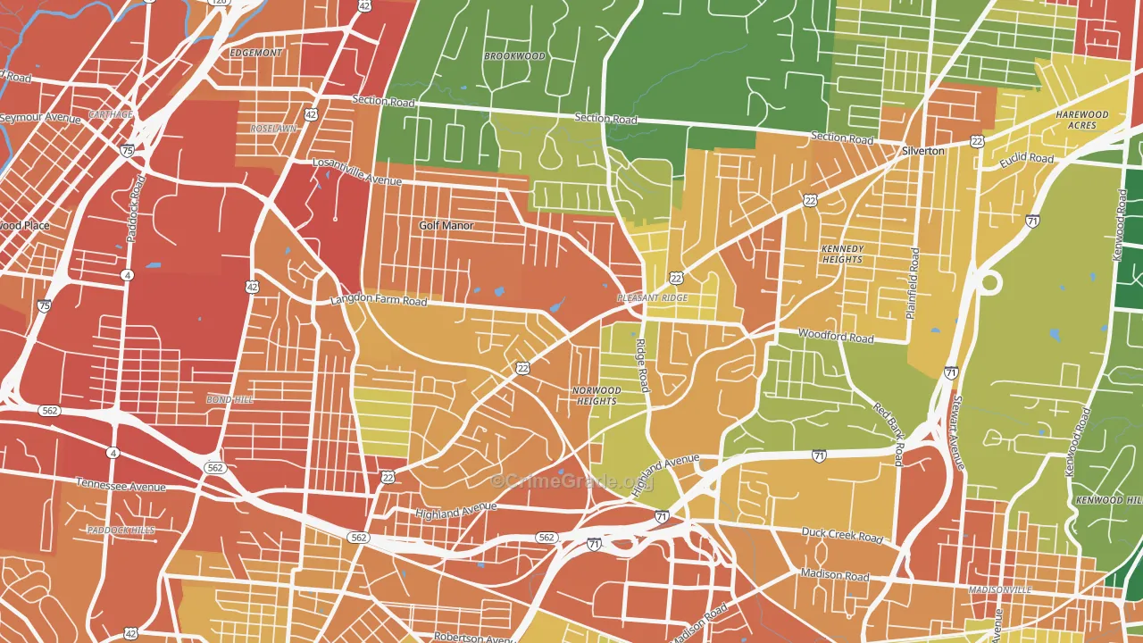 Pleasant Ridge, Cincinnati, OH Map of Assault Rates