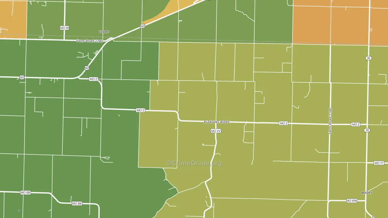 Pleasant Ridge, MO Map of Assault Rates