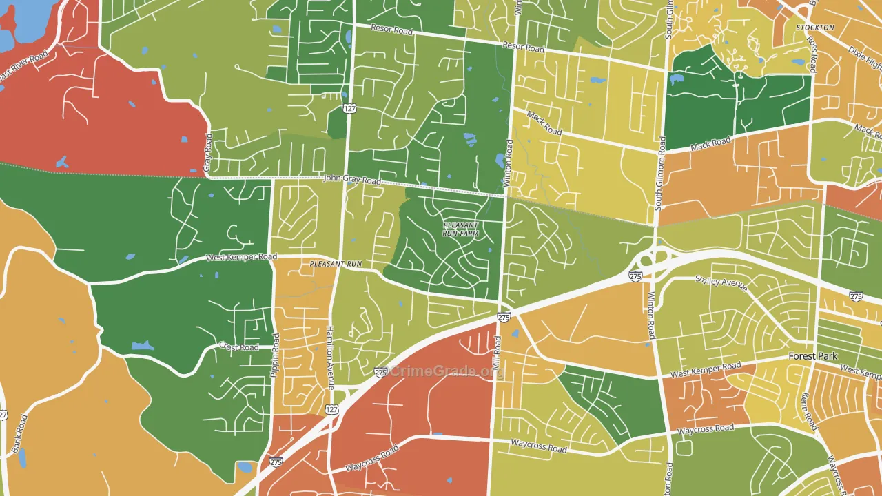Pleasant Run Farm, Cincinnati, OH Map of Assault Rates