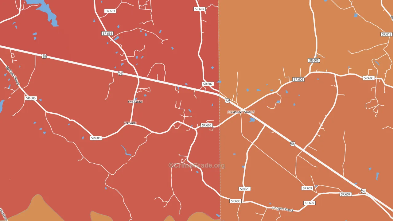 Pleasant Shade, VA Map of Assault Rates