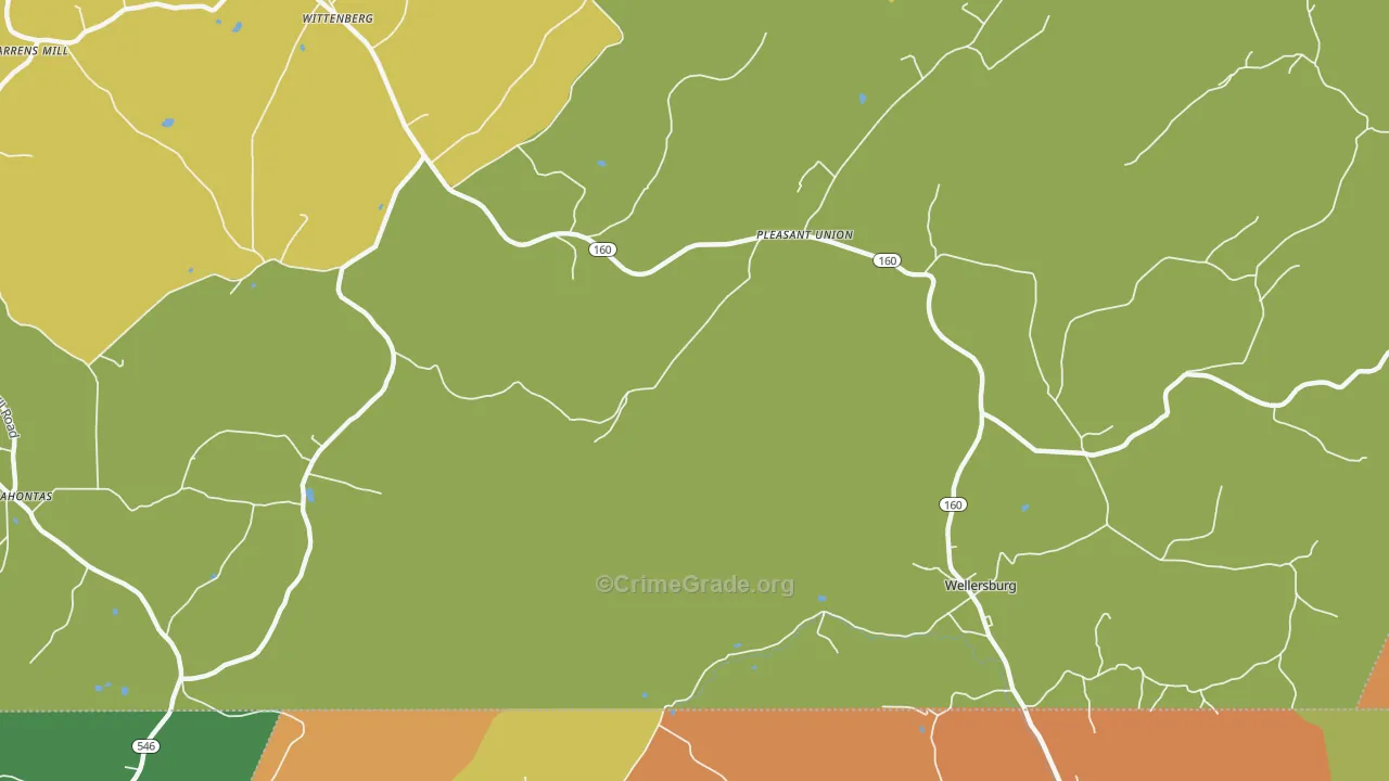 Pleasant Union, PA Map of Assault Rates