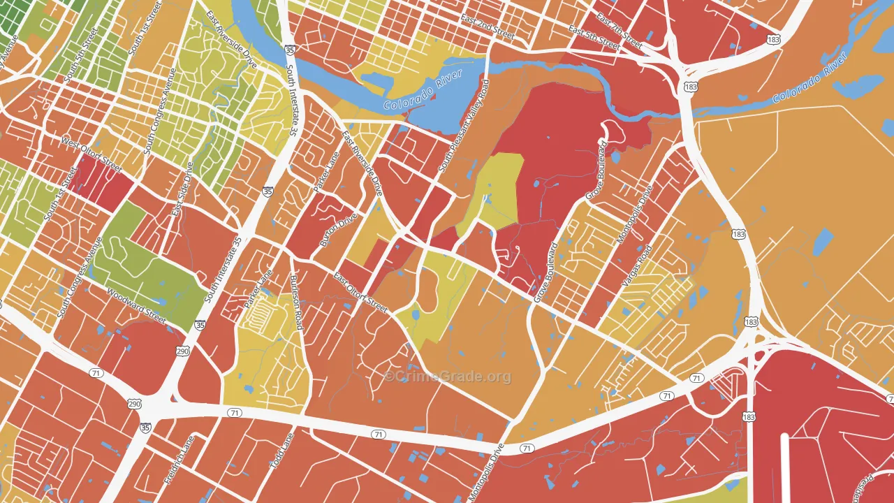 Pleasant Valley, Austin, TX Map of Assault Rates