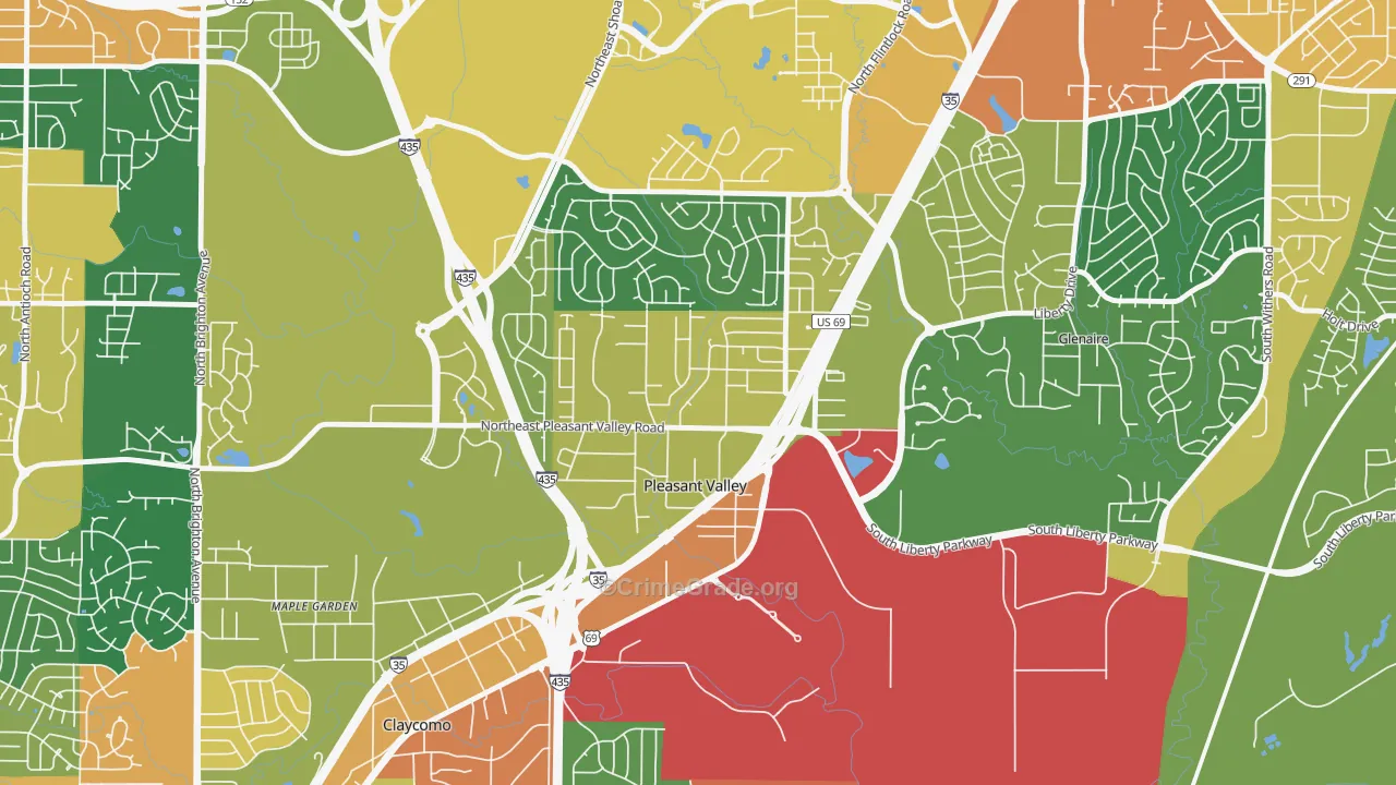 Pleasant Valley, MO Map of Assault Rates