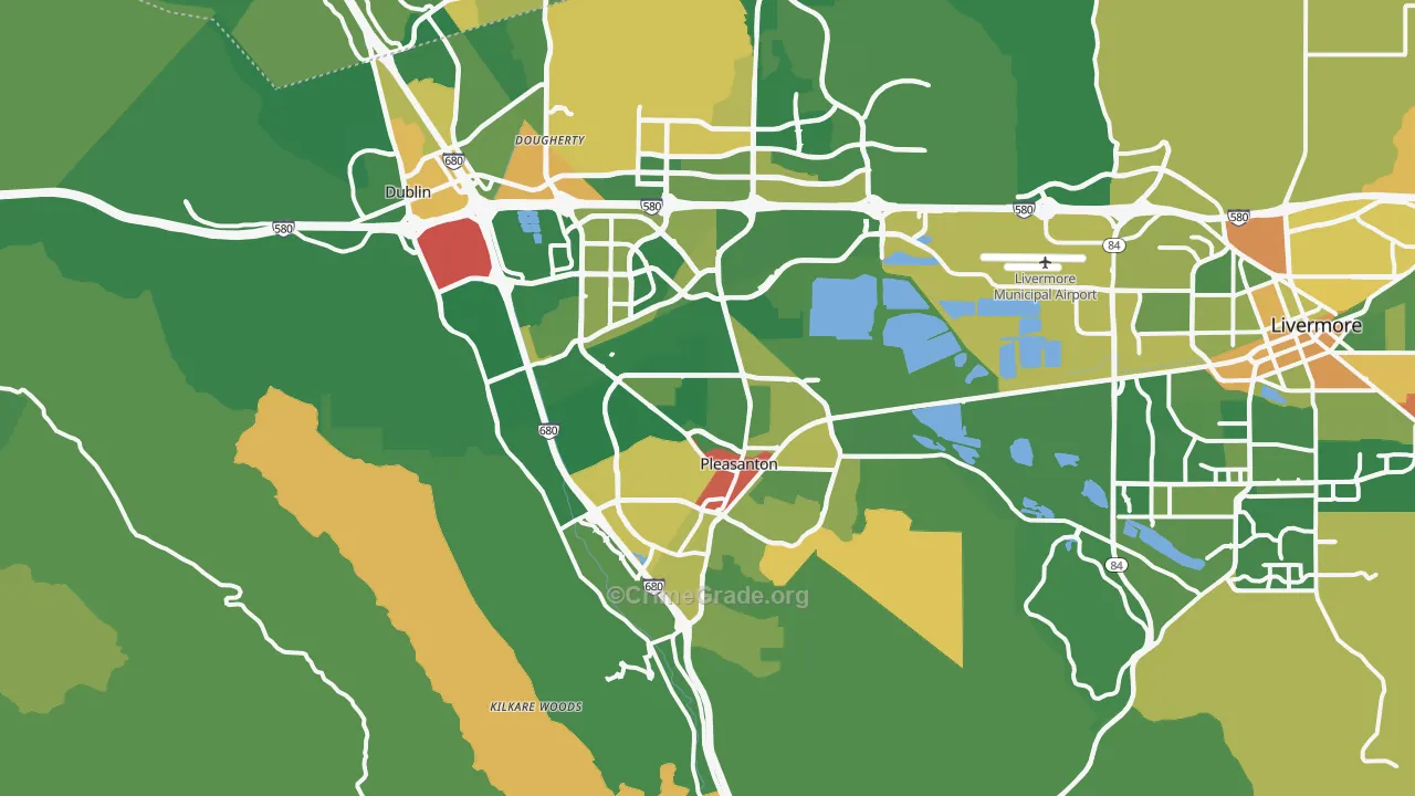 Pleasanton, CA Map of Assault Rates