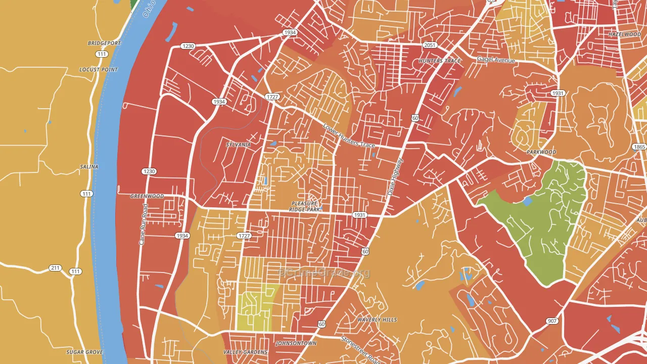 Pleasure Ridge Park, Louisville, KY Map of Assault Rates