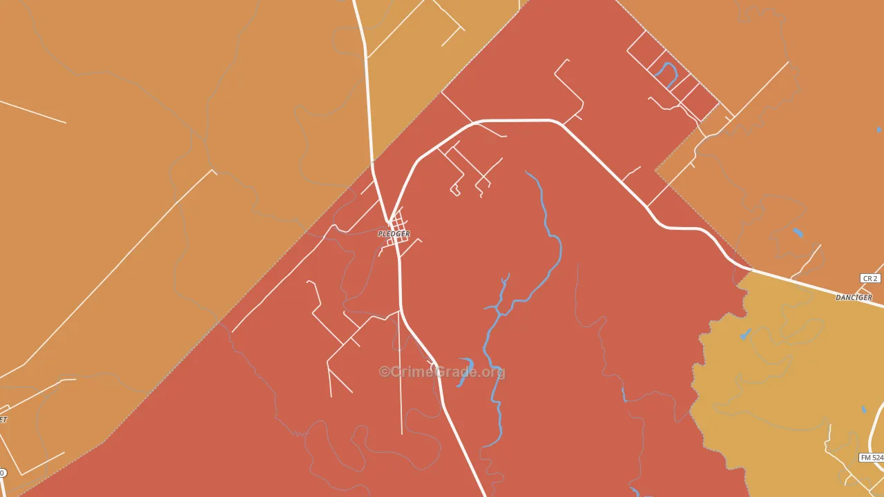 Pledger, TX Map of Assault Rates