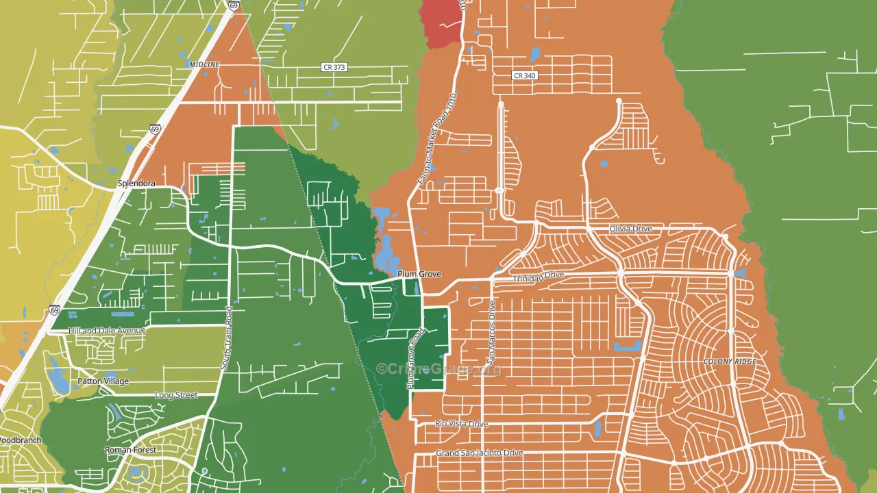 Plum Grove, TX Map of Assault Rates