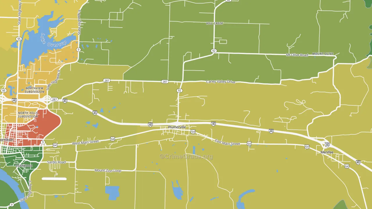 Plumerville, AR Map of Assault Rates