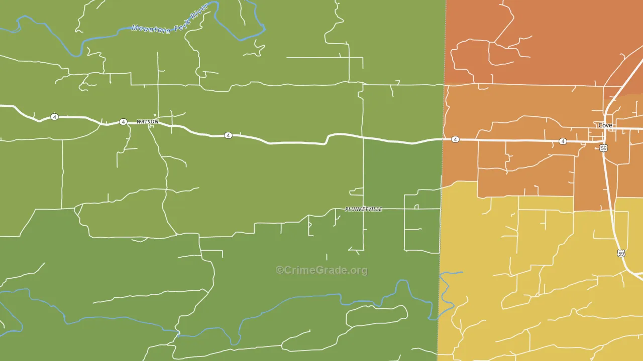 Plunketville, OK Map of Assault Rates