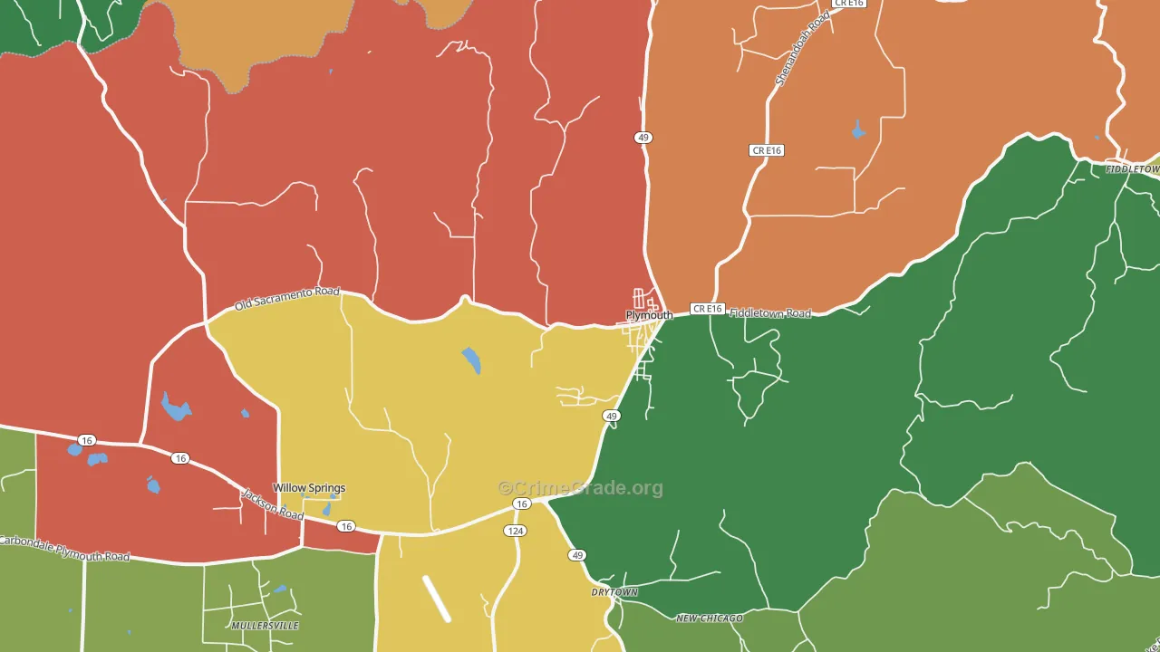 Plymouth, CA Map of Assault Rates