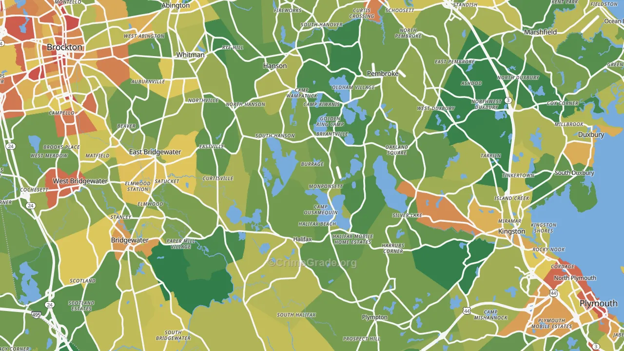 Plymouth County, MA Map of Assault Rates