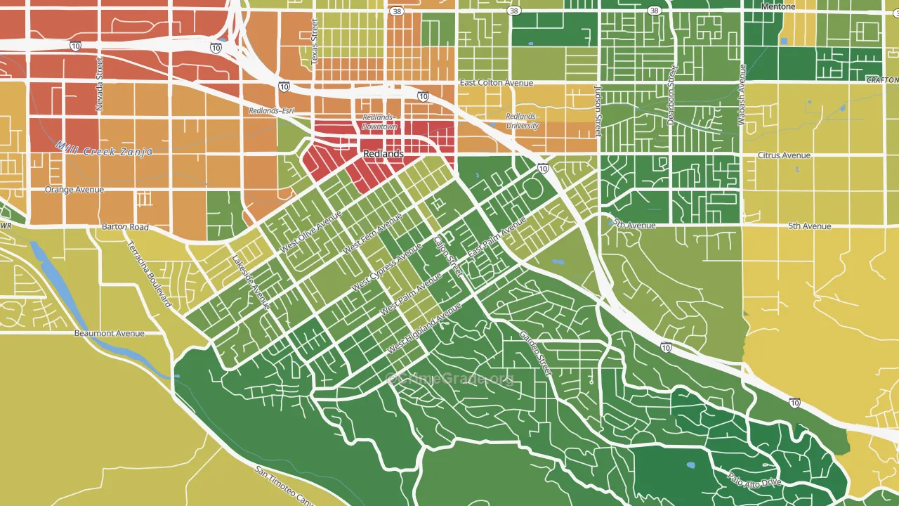 Plymouth Village, Redlands, CA Map of Assault Rates