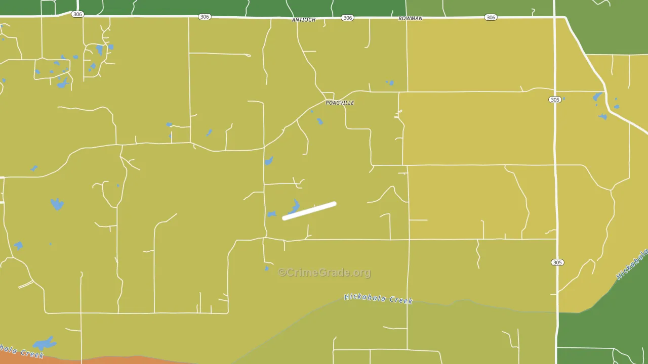 Poagville, MS Map of Assault Rates