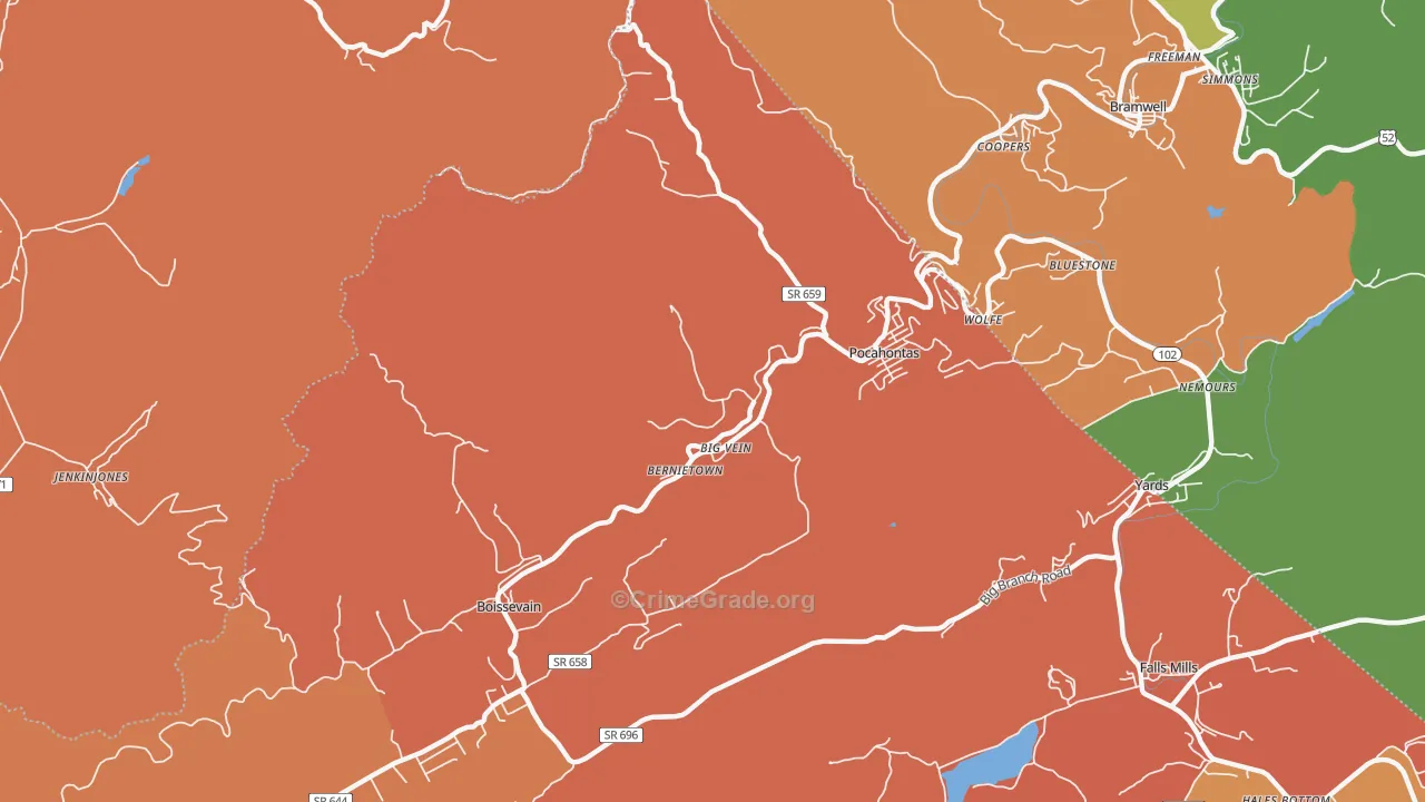 Pocahontas, VA Map of Assault Rates
