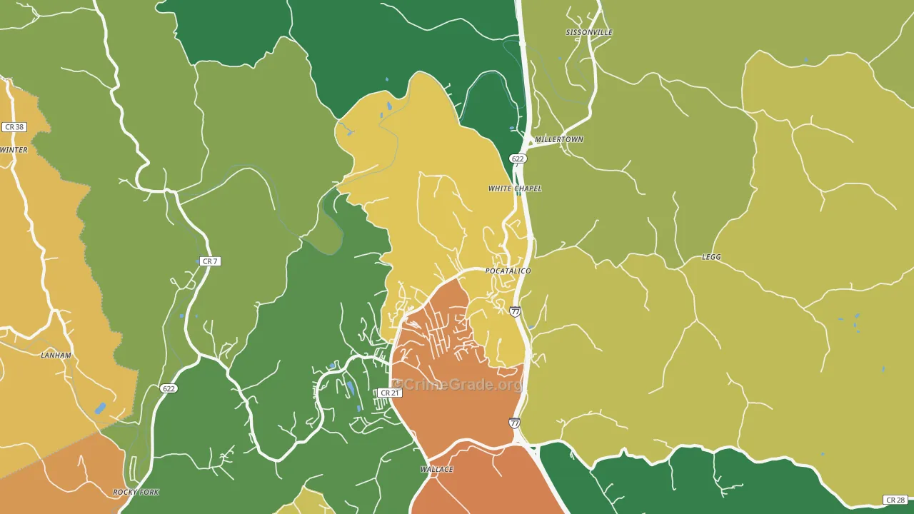 Pocatalico, WV Map of Assault Rates