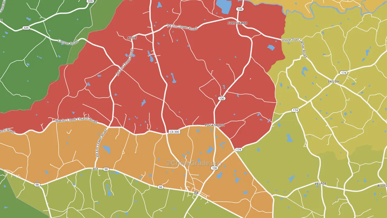 Pocataligo, GA Map of Assault Rates