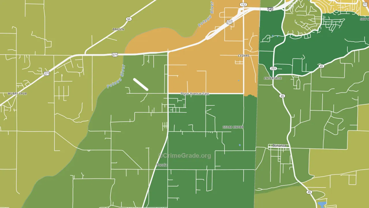 Pocola, OK Map of Assault Rates