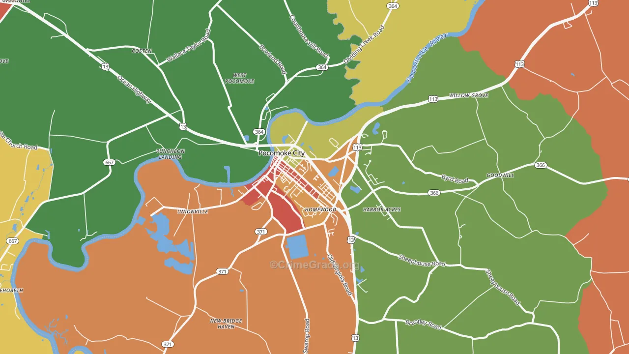 Pocomoke City, MD Map of Assault Rates