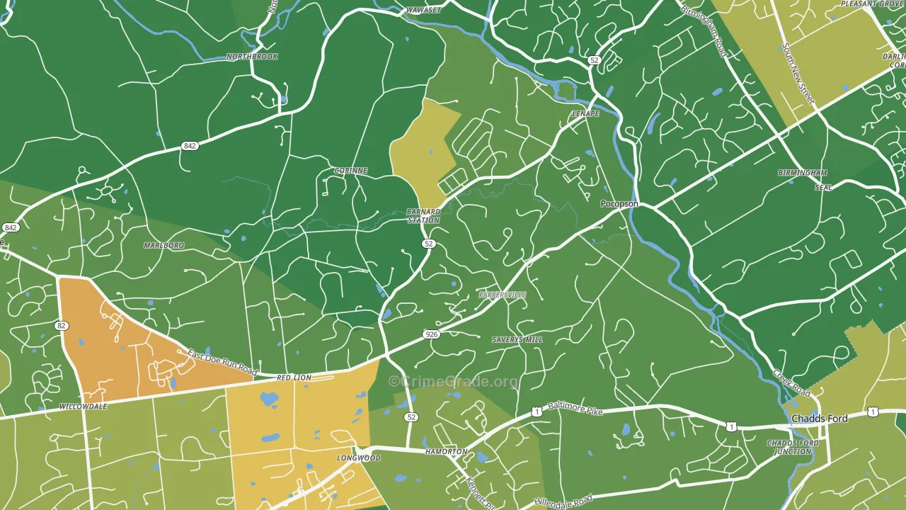 Pocopson, PA Map of Assault Rates