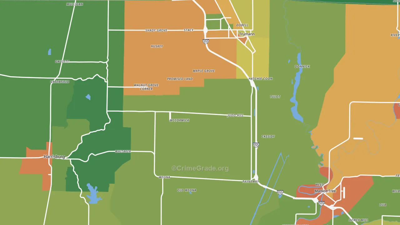 Poinsett County, AR Map of Assault Rates