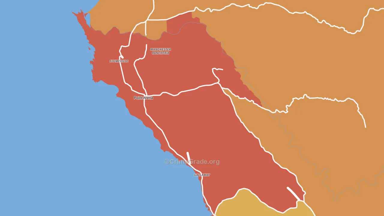 Point Arena, CA Map of Assault Rates