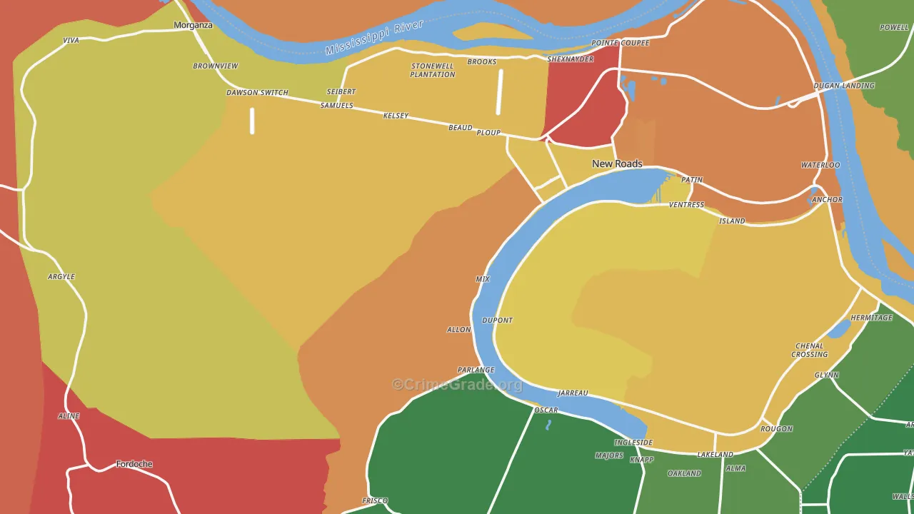 Pointe Coupee Parish, LA Map of Assault Rates