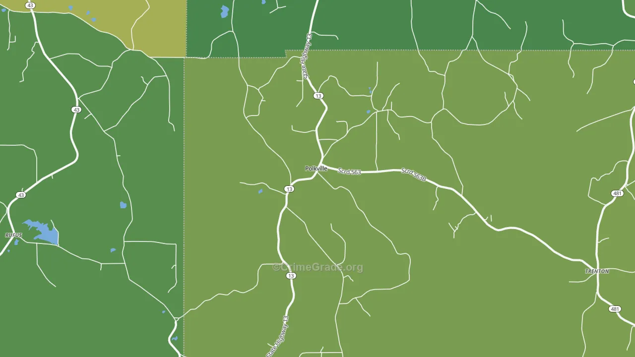 Polkville, MS Map of Assault Rates