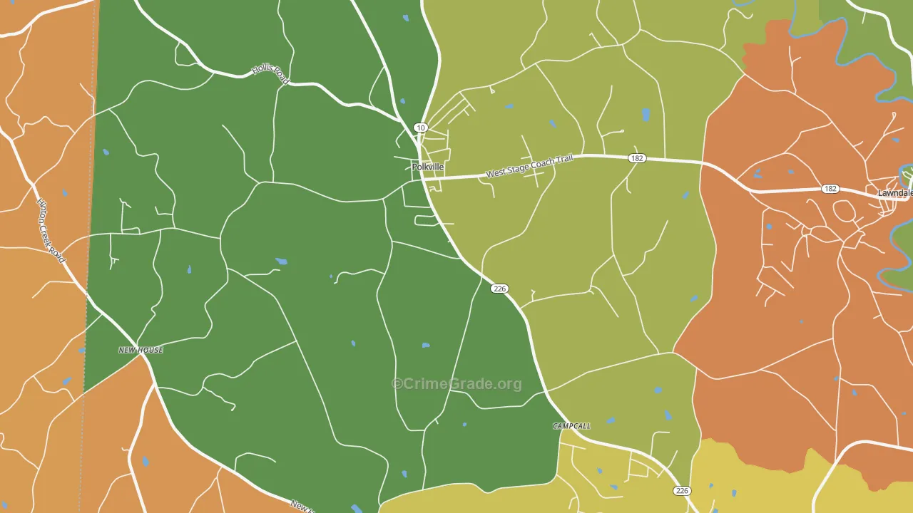 Polkville, NC Map of Assault Rates