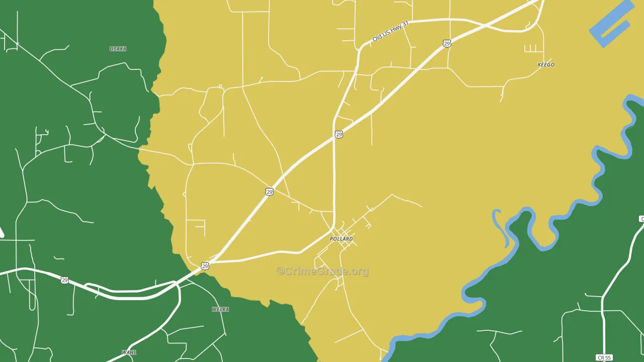 Pollard, AL Map of Assault Rates