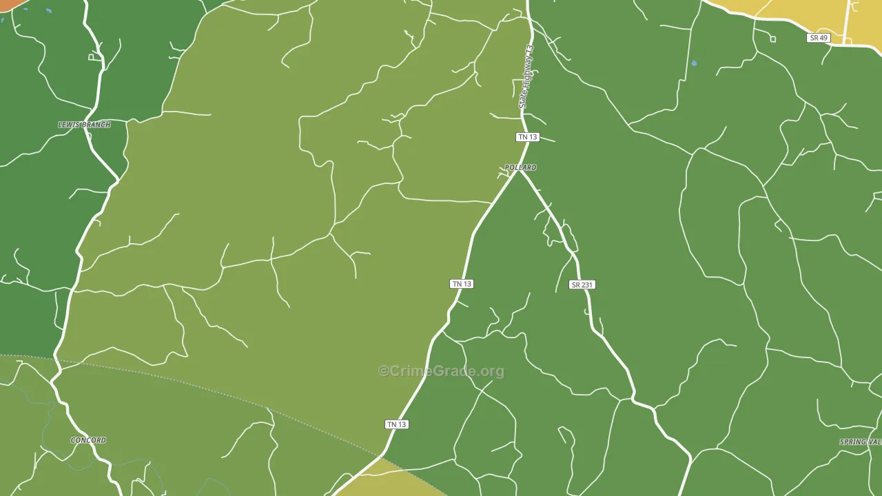 Pollard, TN Map of Assault Rates
