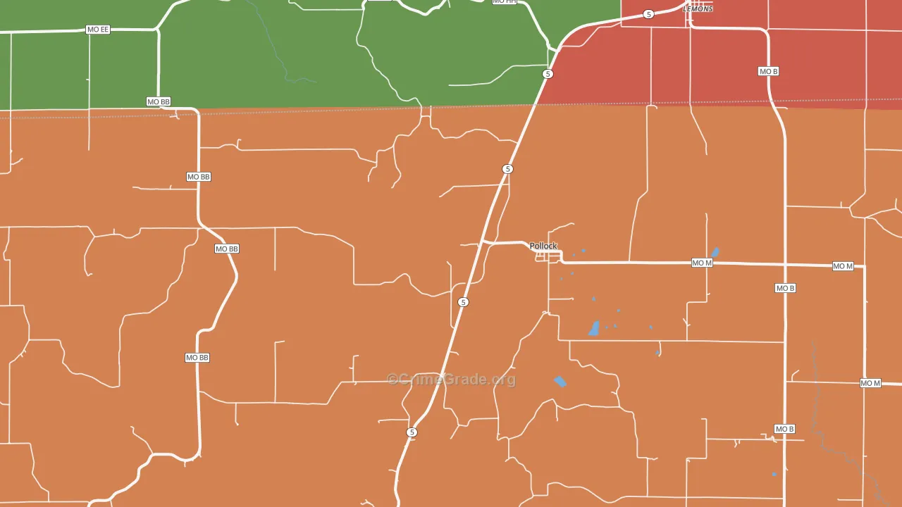 Pollock, MO Map of Assault Rates