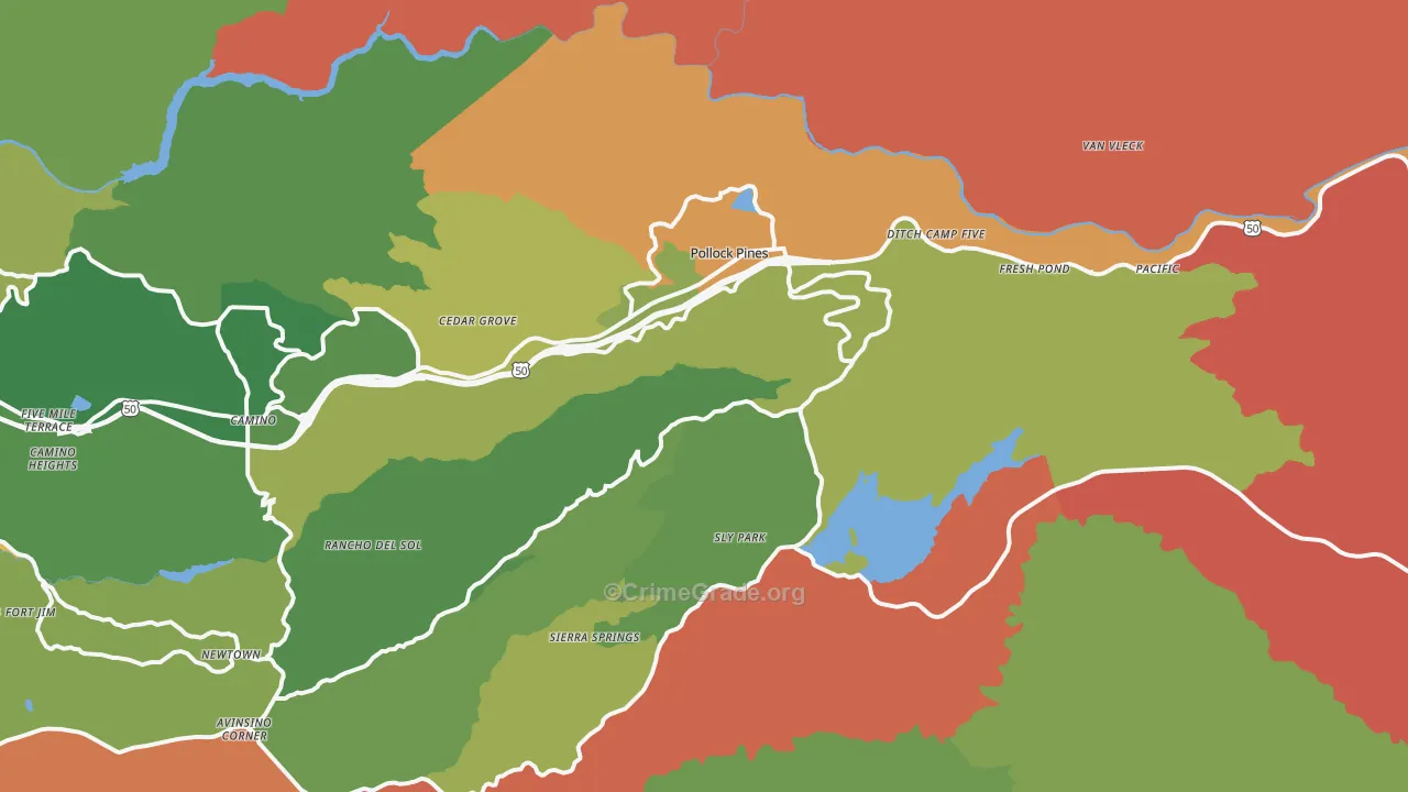 Pollock Pines, CA Map of Assault Rates