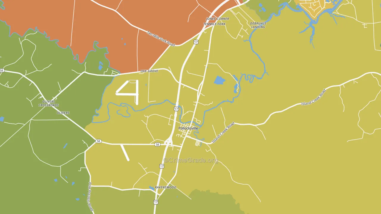 Pollocksville, NC Map of Assault Rates